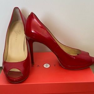 Red Patten Letter Platform Pumps